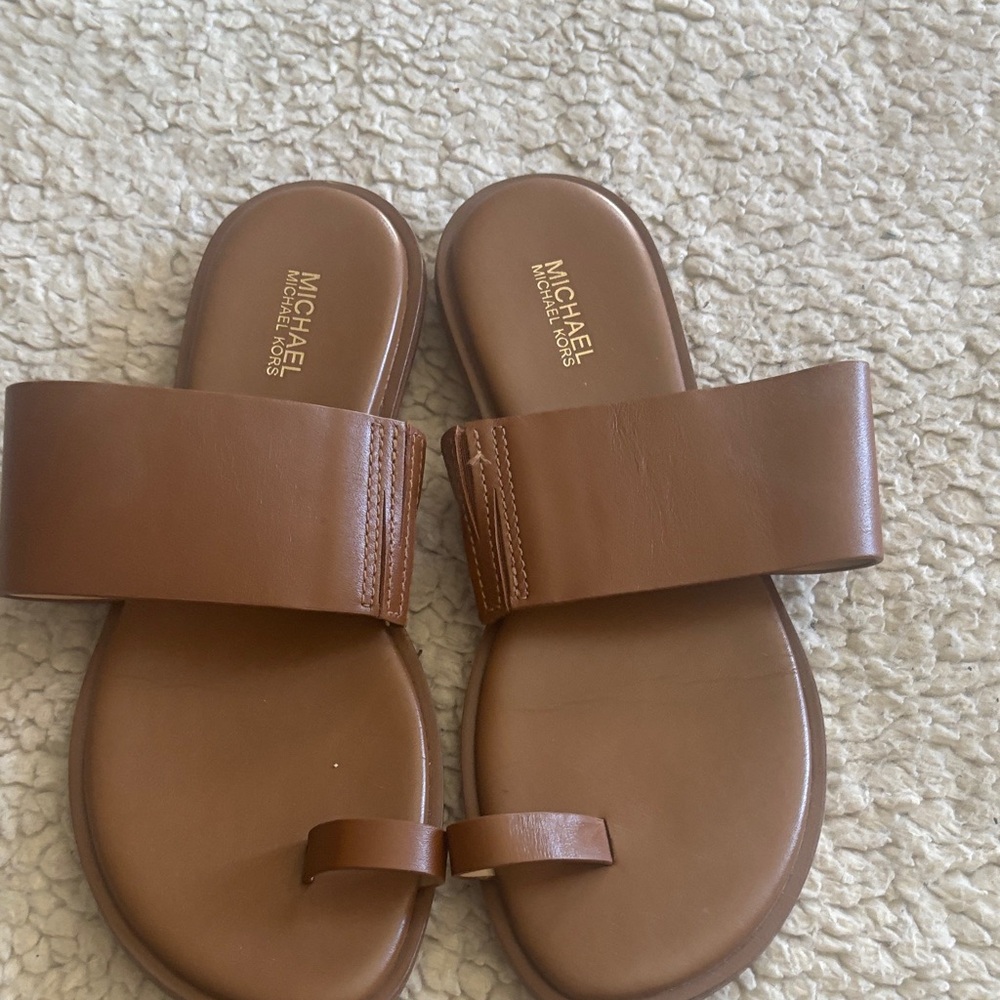Michael Kors Tan Leather Slide Sandals